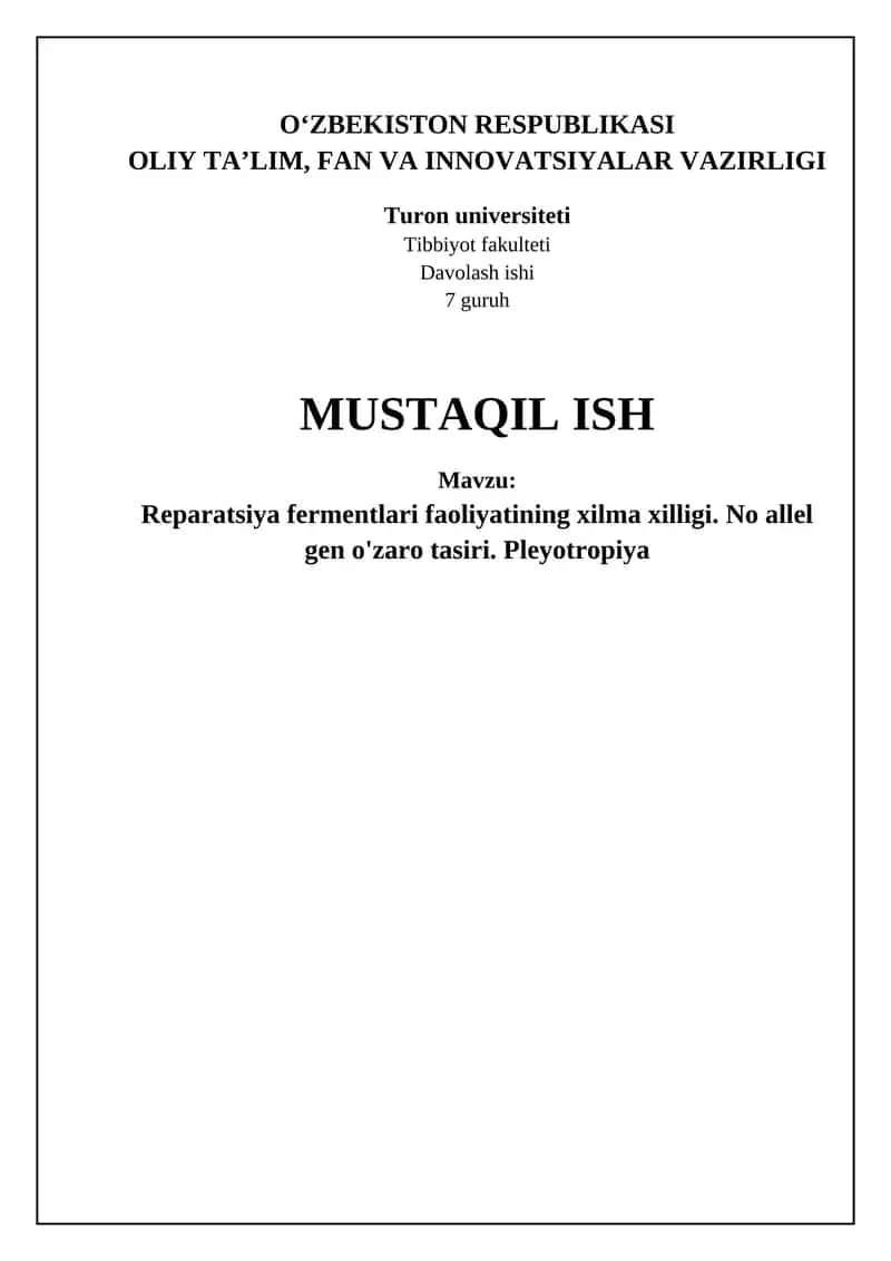 Reparatsiya fermentlari faoliyatining xilma xilligi 1