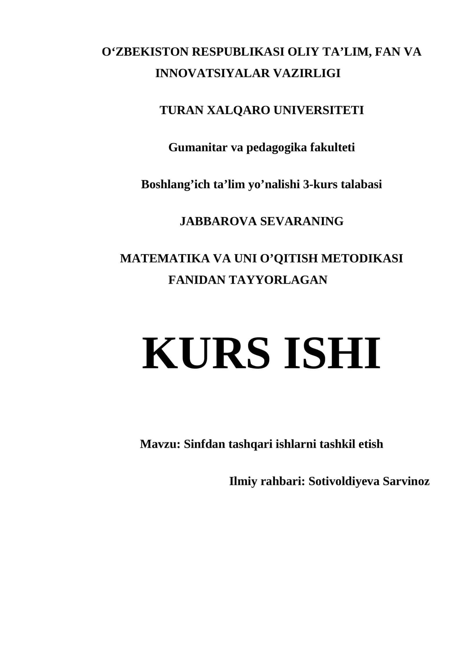 Sinfdan tashqari ishlarni tashkil etish 1