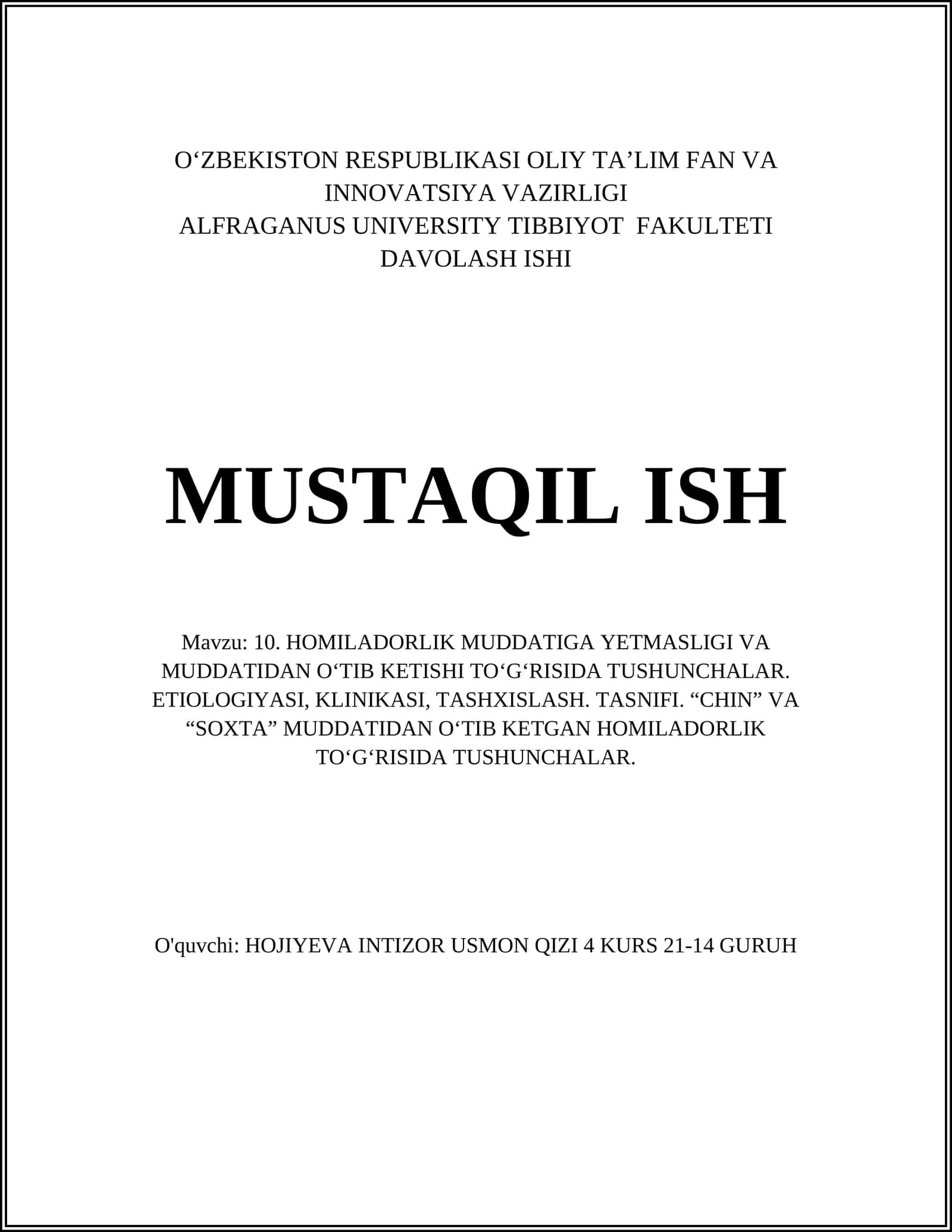 HOMILADORLIK MUDDATIGA YETMASLIGI VA MUDDATIDAN O‘TIB KETISHI TO‘G‘RISIDA TUSHUNCHALAR 1