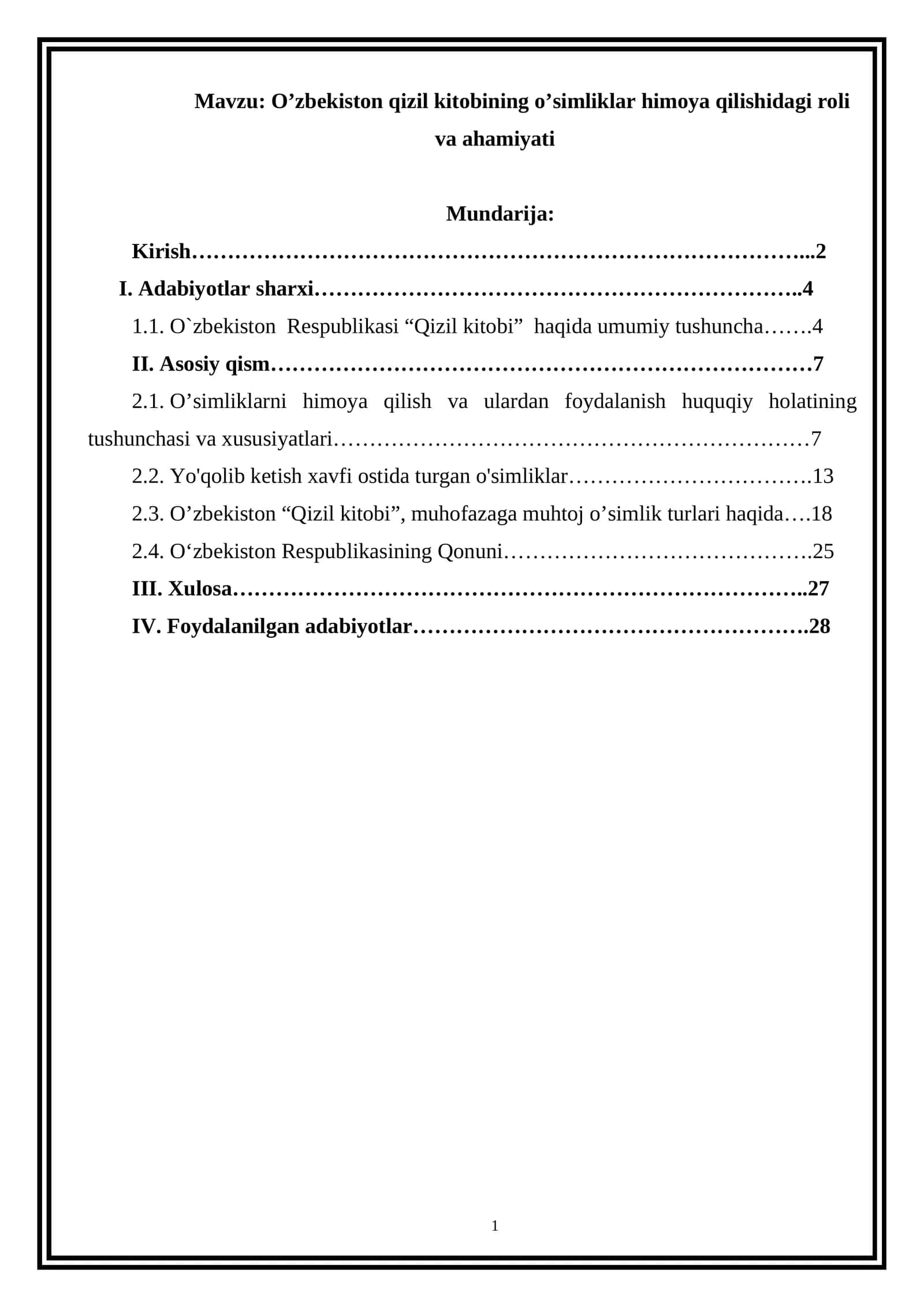 O’zbekiston qizil kitobining o’simliklar himoya qilishidagi roli va ahamiyati 1