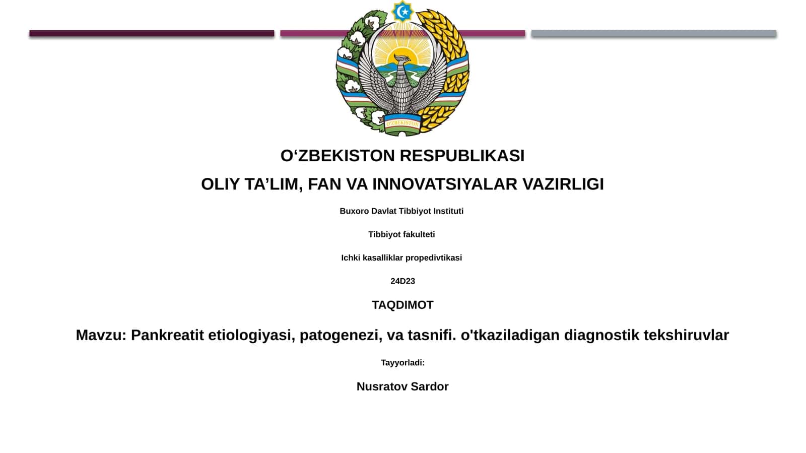 Pankreatit etiologiyasi, patogenezi, va tasnifi 1