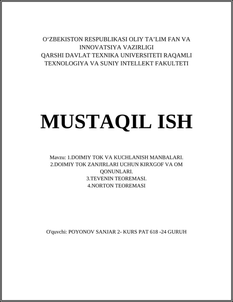 DOIMIY TOK VA KUCHLANISH MANBALARI 1