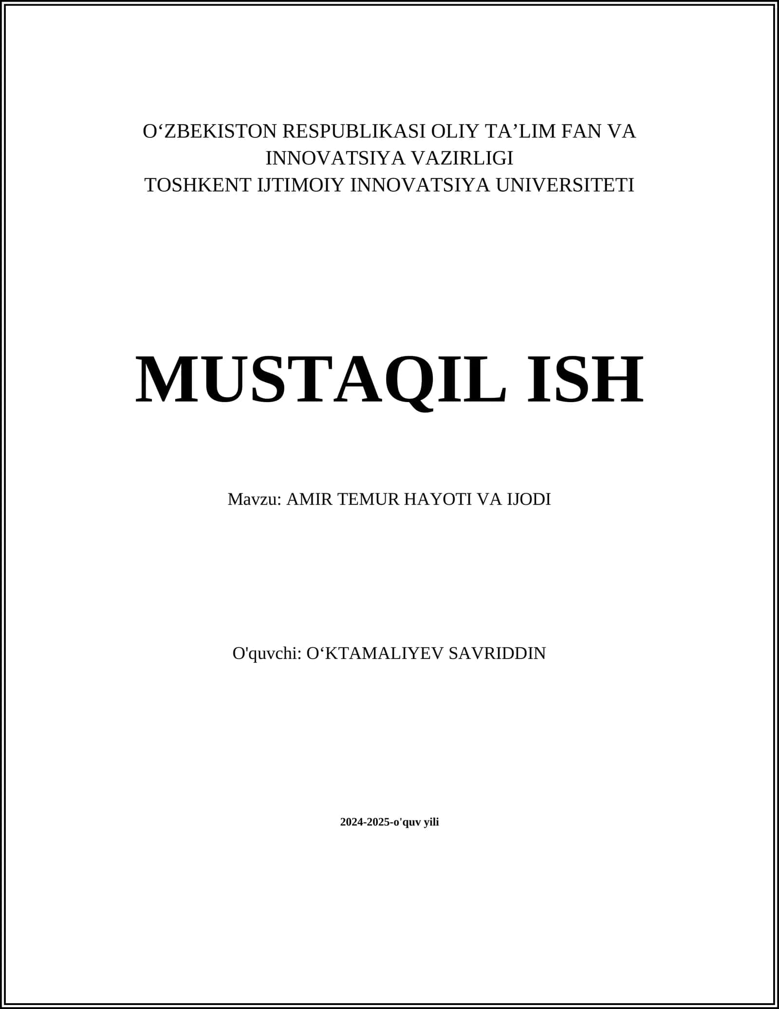 AMIR TEMUR HAYOTI VA IJODI 1