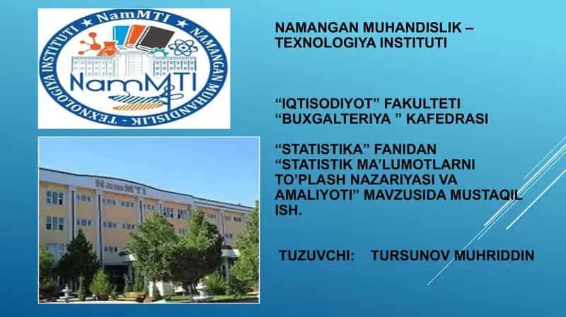 Statistikma’lumotlarni to`plash nazariyasi va amaliyoti 1