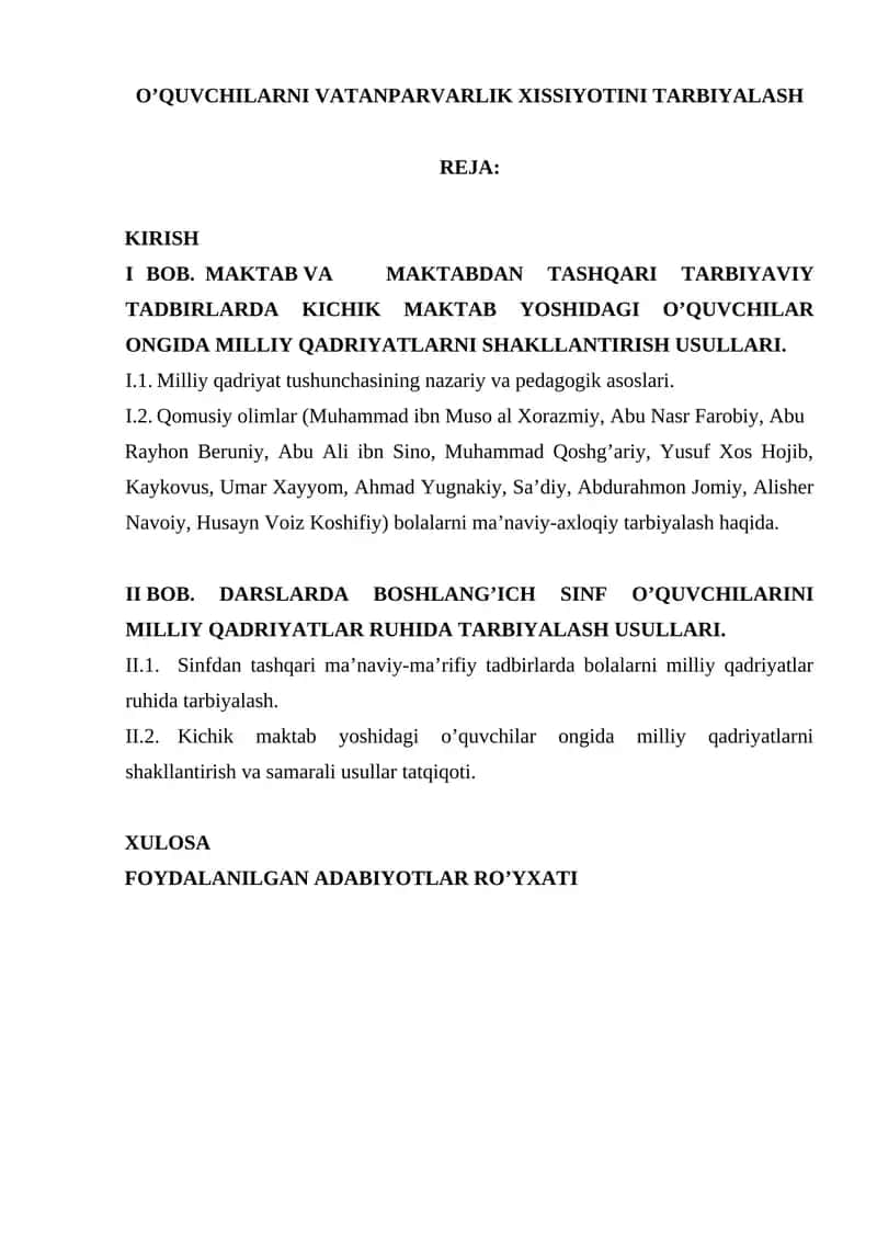 "O’QUVCHILARNI VATANPARVARLIK XISSIYOTINI TARBIYALASH" 1