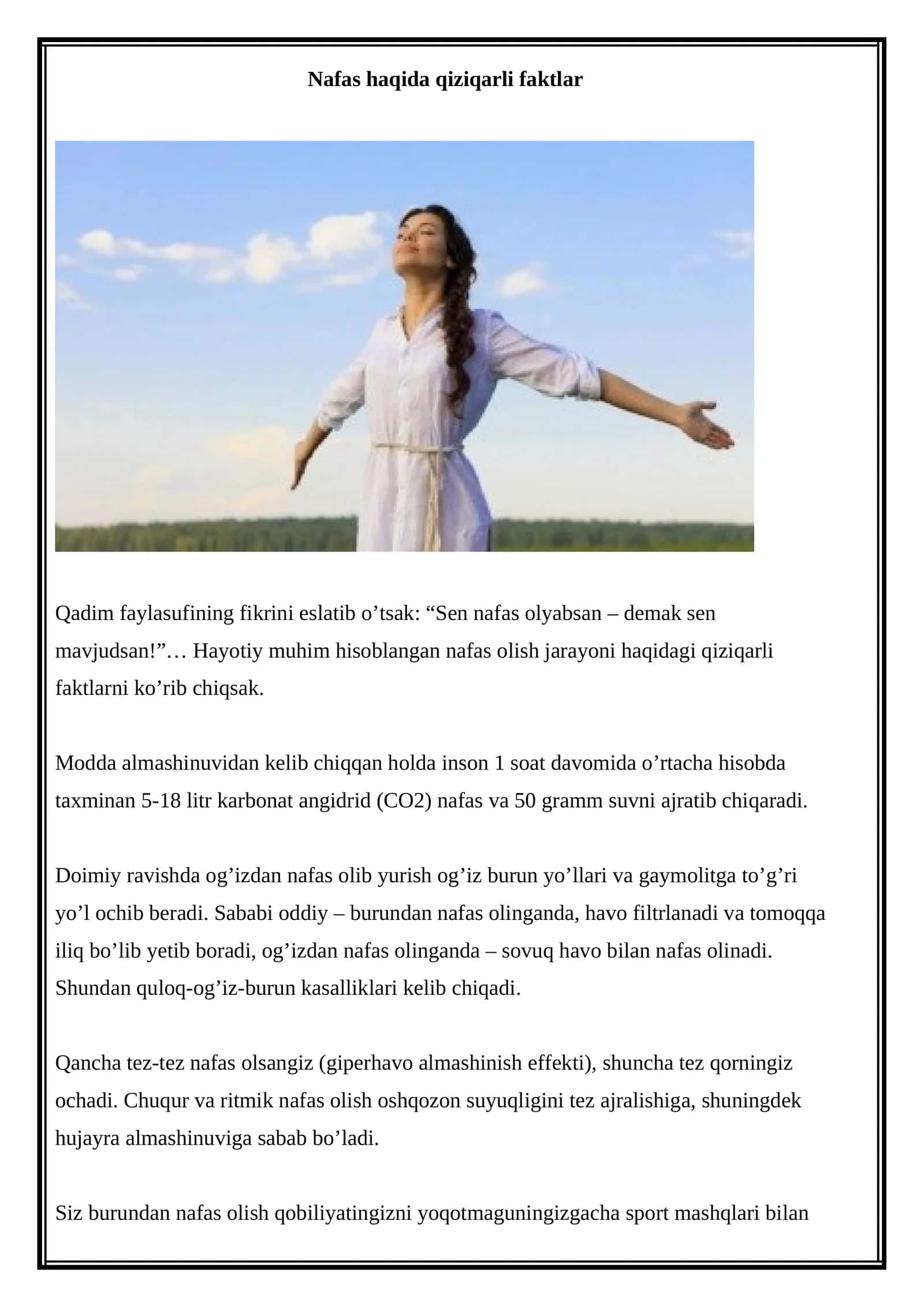 Nafas haqida qiziqarli faktlar 1