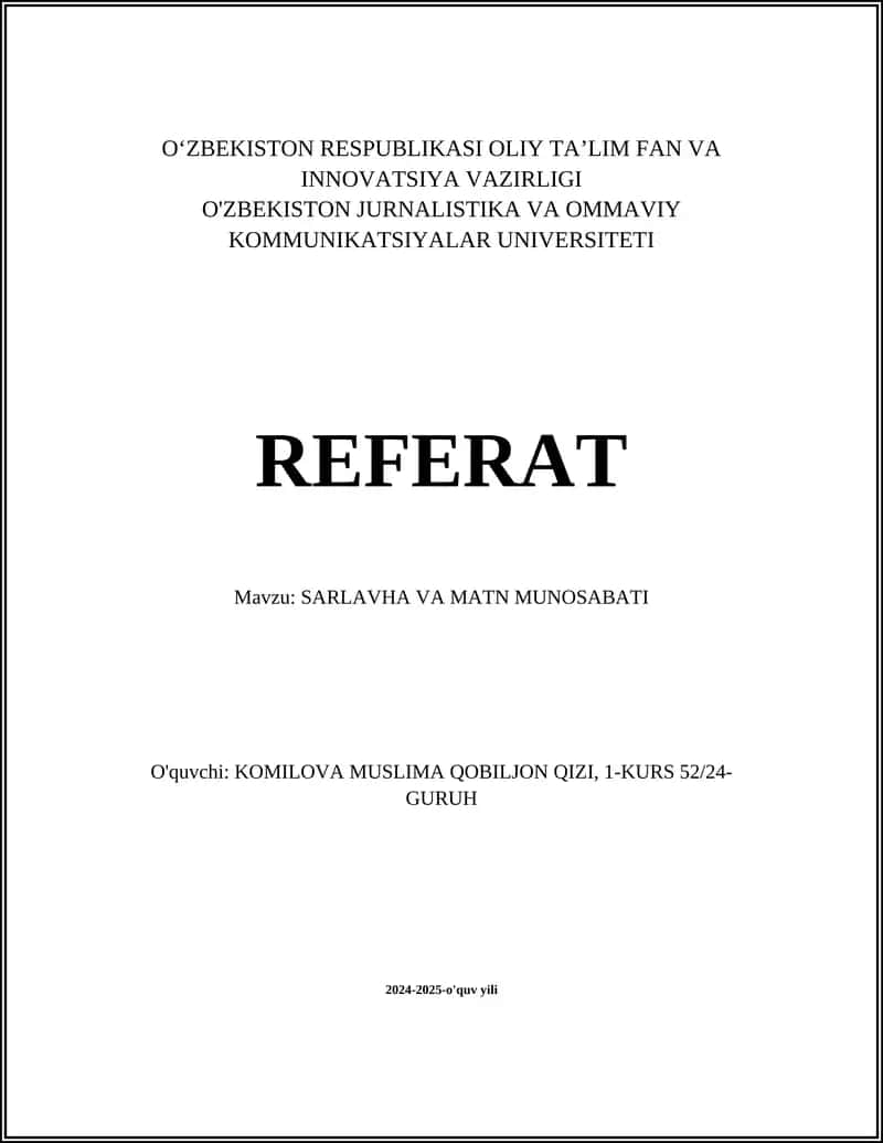 SARLAVHA VA MATN MUNOSABATI 1