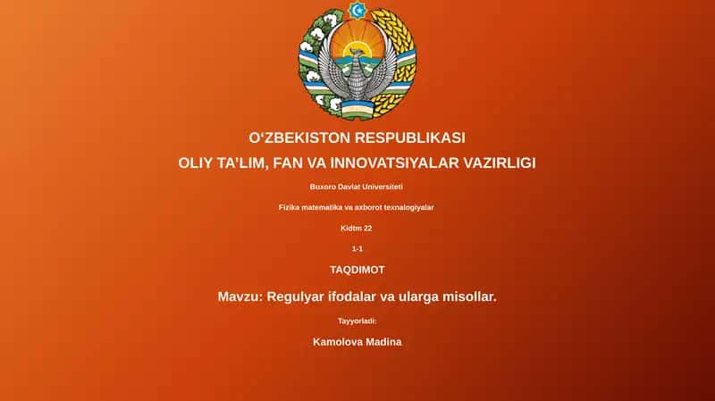Regulyar ifodalar va ularga misollar 1
