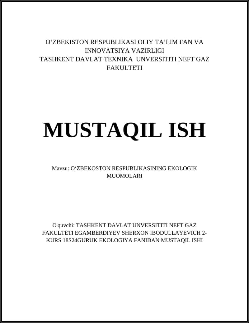 Oʻzbekostoning Ekologik Muomolari 1