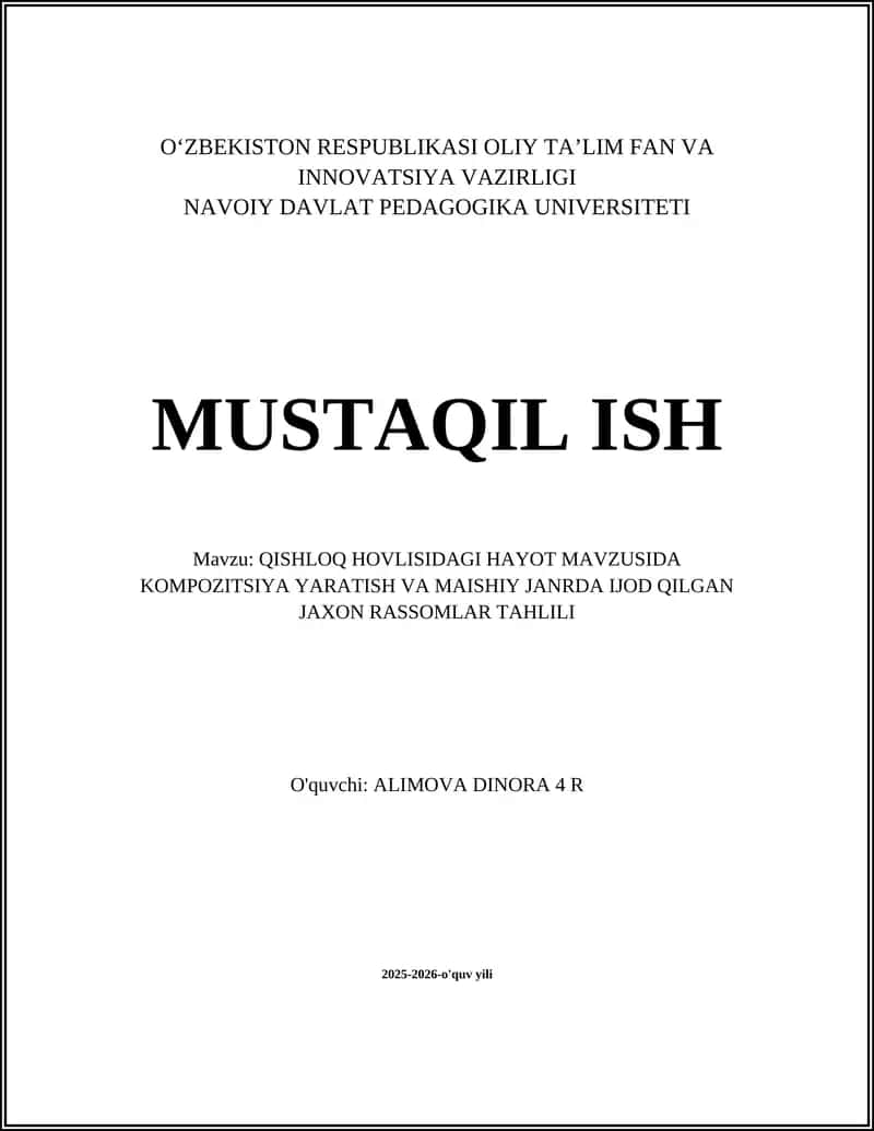 Qishloq hovlisidagi hayot mavzusida kompozitsiya yaratish 1
