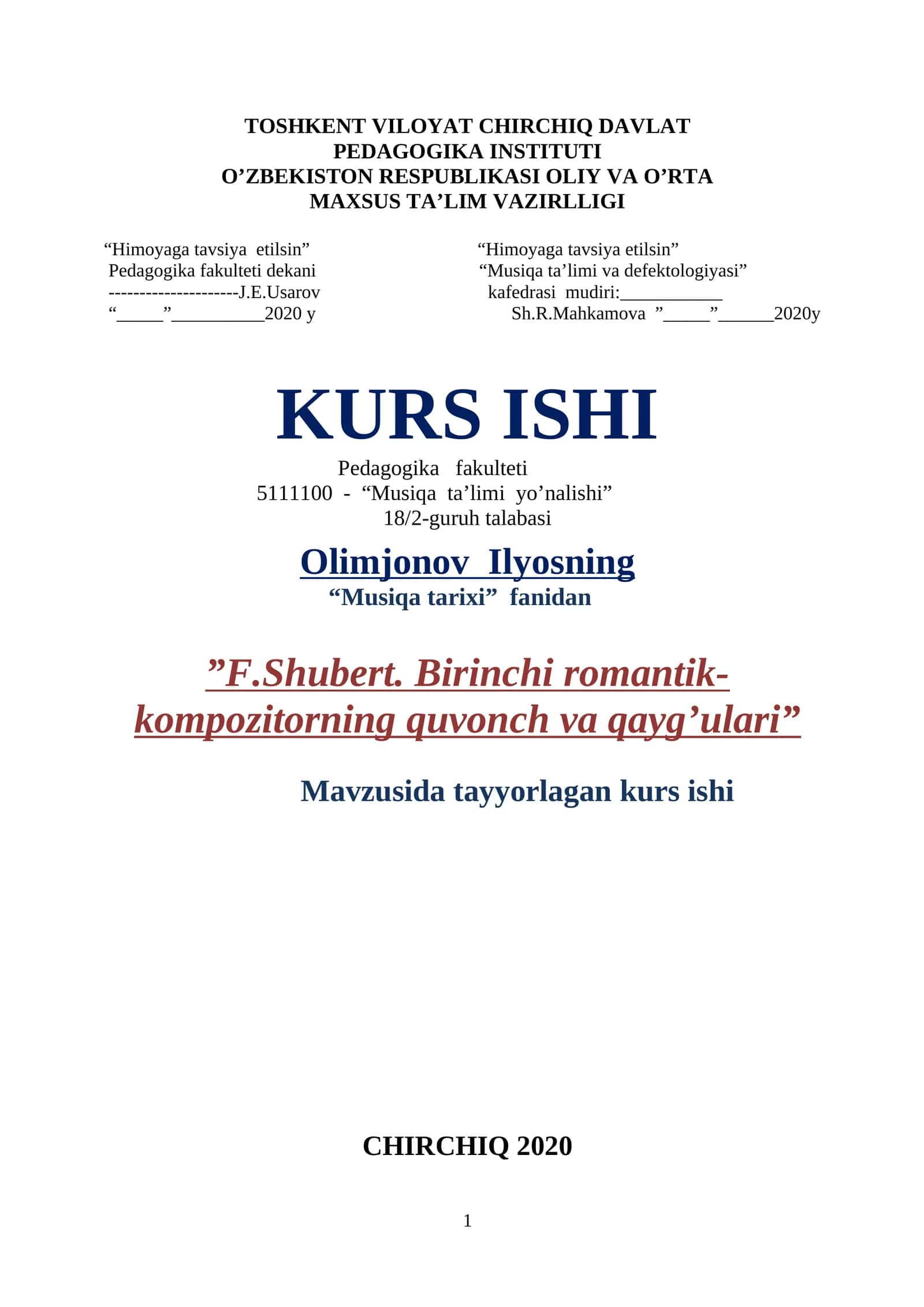 F.Shubert. Birinchi romantik-kompozitorning quvonch va qayg’ulari 1