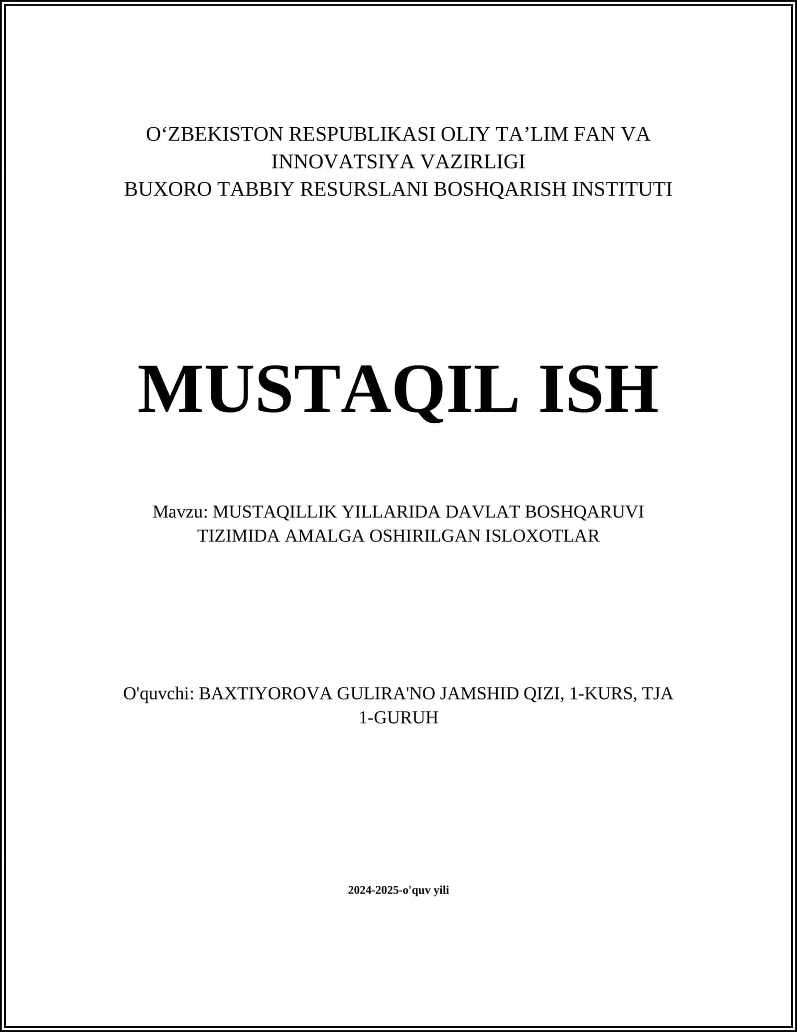 MUSTAQILLIK YILLARIDA DAVLAT BOSHQARUVI TIZIMIDA AMALGA OSHIRILGAN ISLOXOTLAR 1