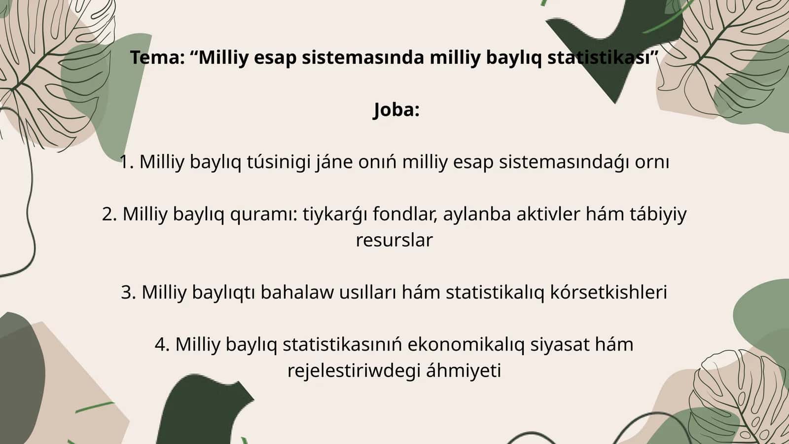 Milliy esap sistemasında milliy baylıq statistikası 1