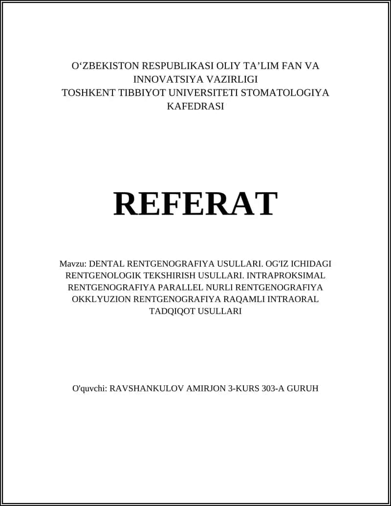 DENTAL RENTGENOGRAFIYA USULLARI 1