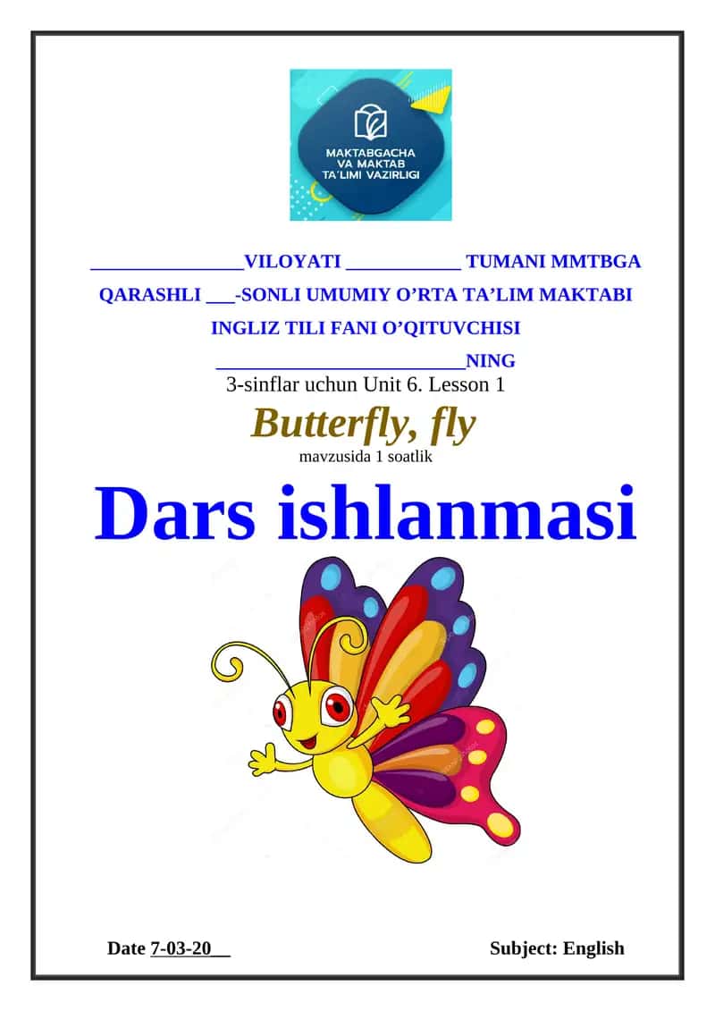 3-sinf Ingliz tili bir soatlik ochiq dars 1