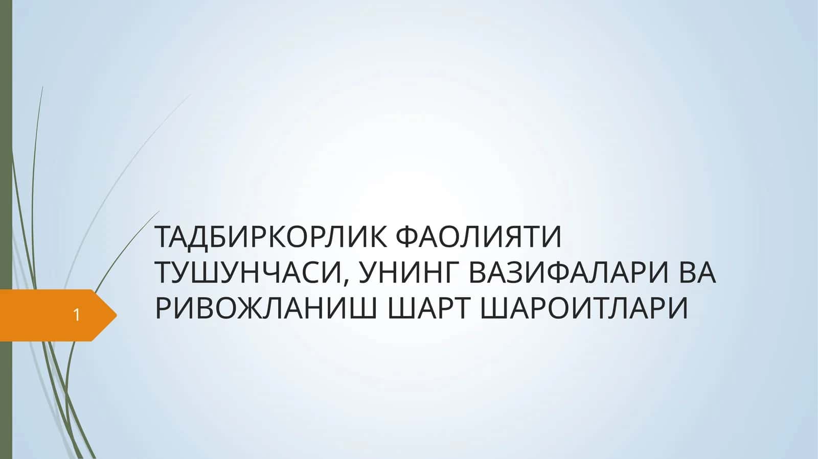ТАДБИРКОРЛИК ФАОЛИЯТИ ТУШУНЧАСИ, УНИНГ ВАЗИФАЛАРИ ВА РИВОЖЛАНИШ ШАРТ ШАРОИТЛАРИ 1