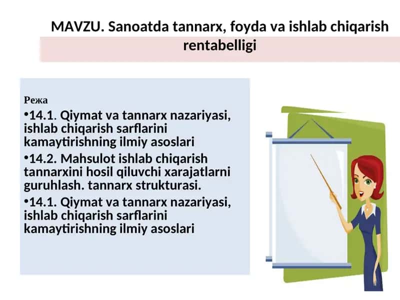 Sanoatda tannarx, foyda va ishlab chiqarish rentabelligi 1