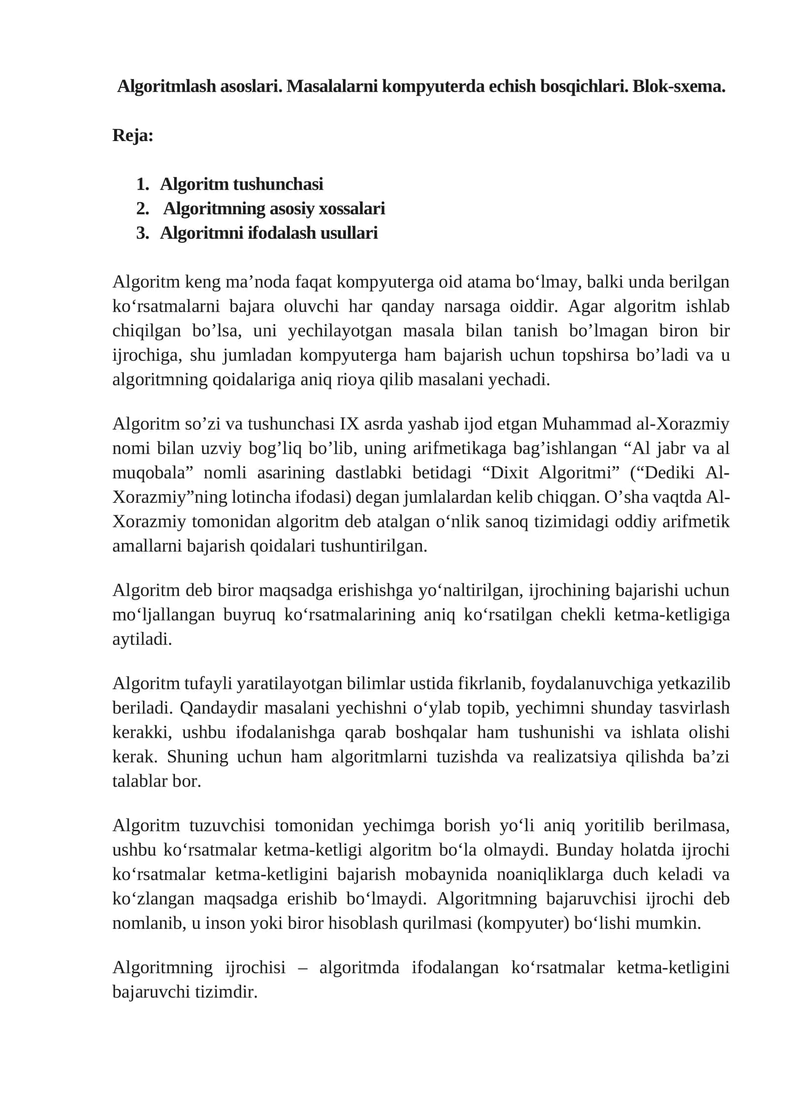 Algoritmlash asoslari 1