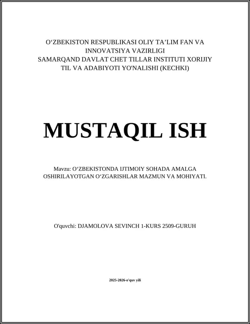 O‘zbekistonda Ijtimoiy Sohada Amalga Oshirilayotgan O‘zgarishlar Mazmun va Mohiyati 1