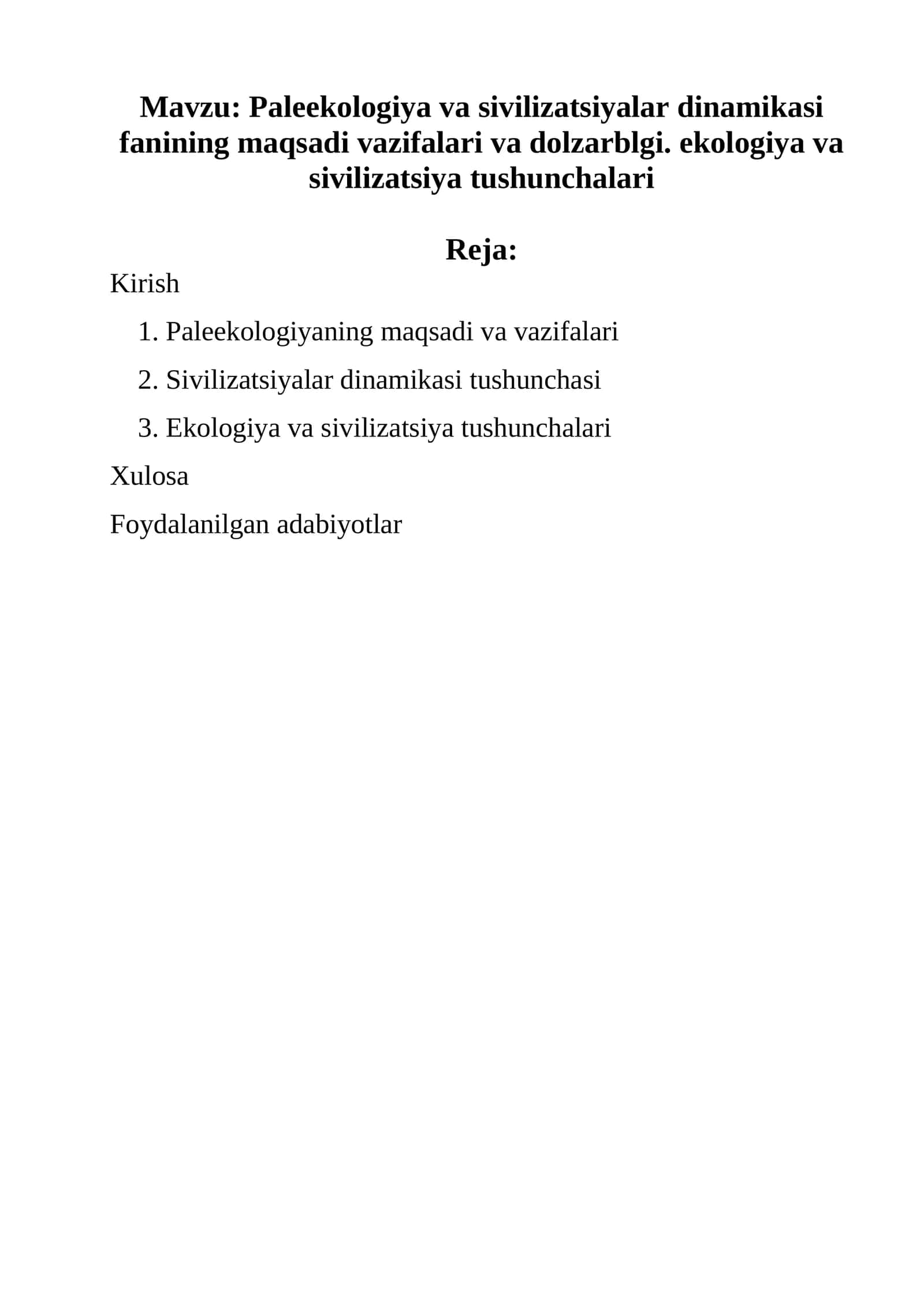 Paleekologiya va sivilizatsiyalar dinamikasi 1