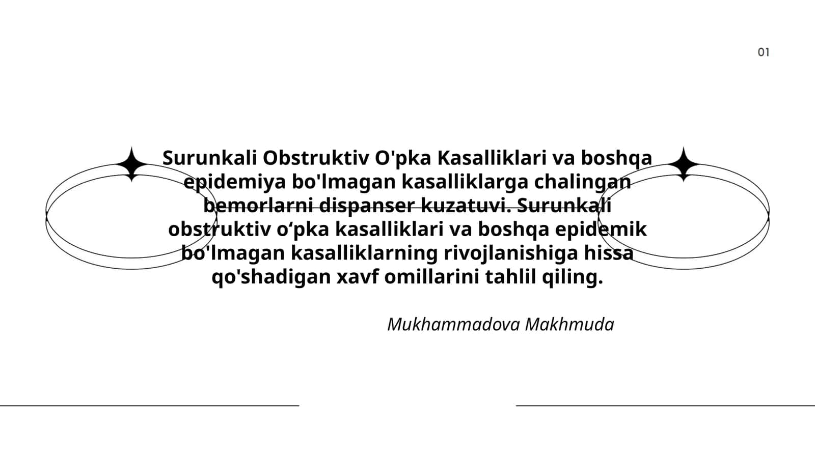 Surunkali Obstruktiv O'pka Kasalliklari va boshqa epidemiya bo'lmagan kasalliklarga chalingan bemorlarni dispanser kuzatuvi 1