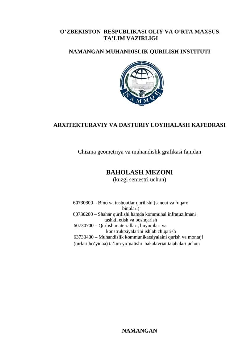 CHIZMA GEOMETRIYA VA MUHANDISLIK GRAFIKASI 1
