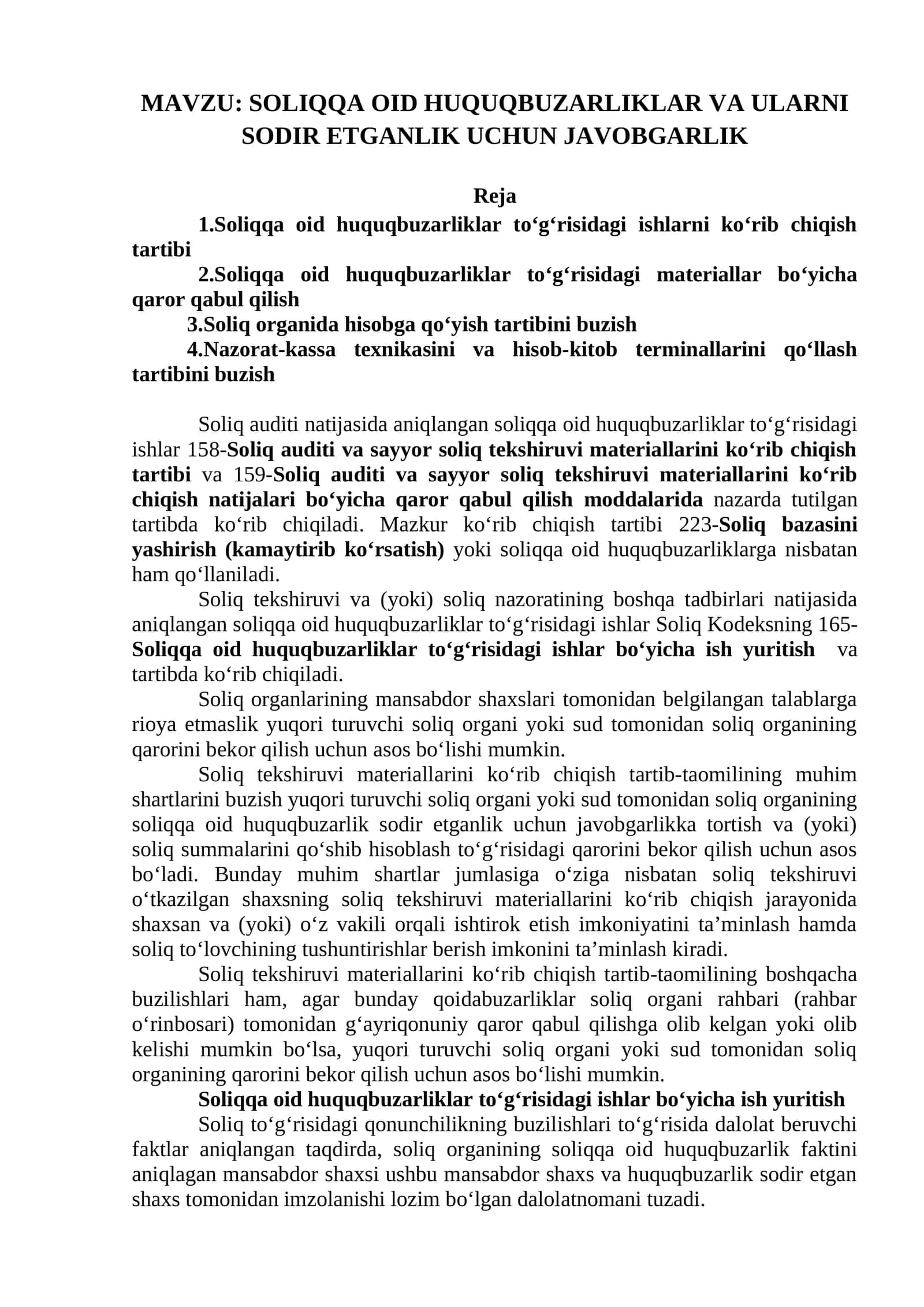 SOLIQQA OID HUQUQBUZARLIKLAR VA ULARNI SODIR ETGANLIK UCHUN JAVOBGARLIK 1