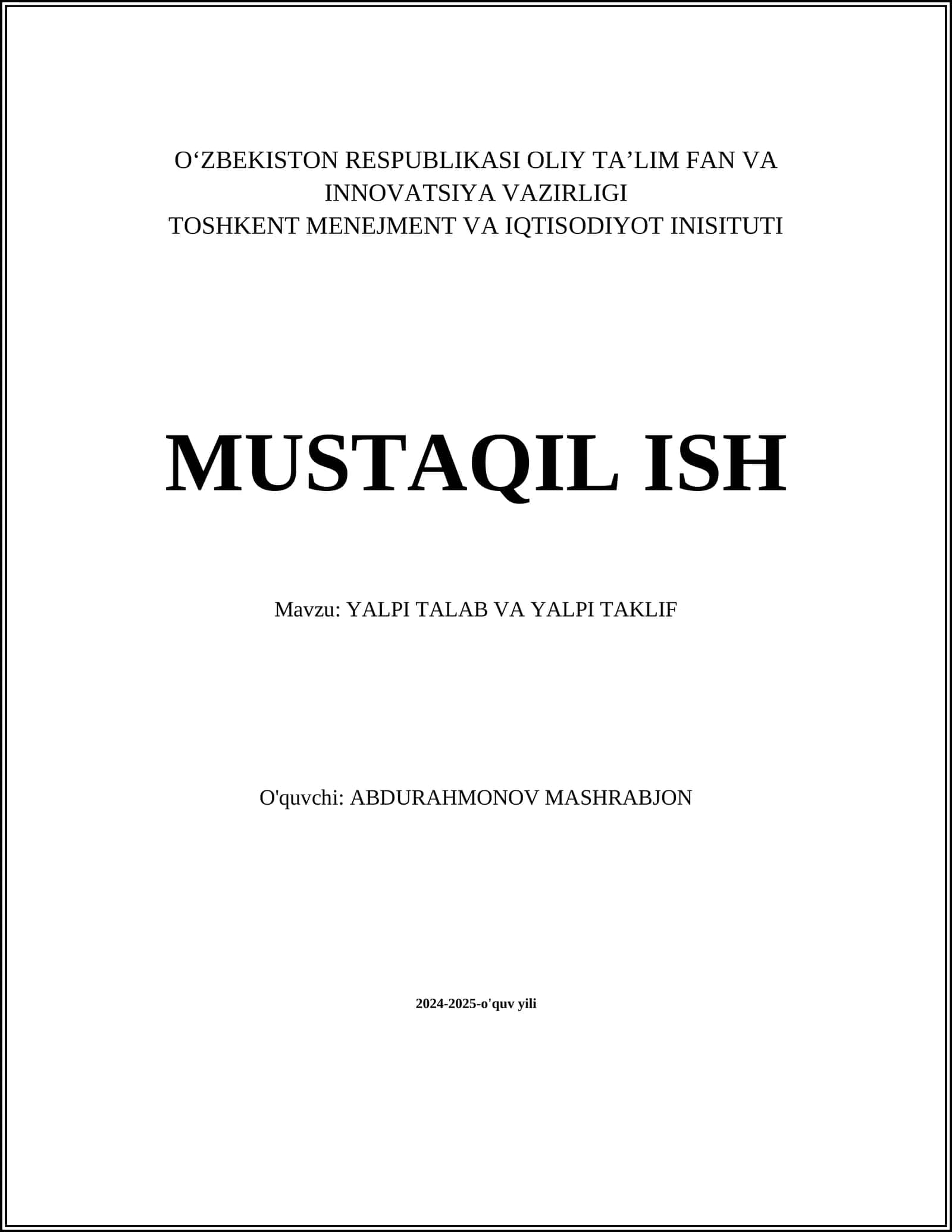 Yalpi talab va yalpi taklif 1