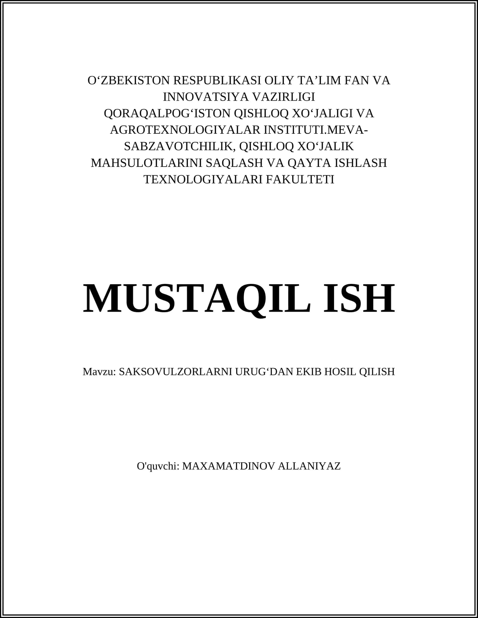 SAKSOVULZORLARNI URUG‘DAN EKIB HOSIL QILISH 1