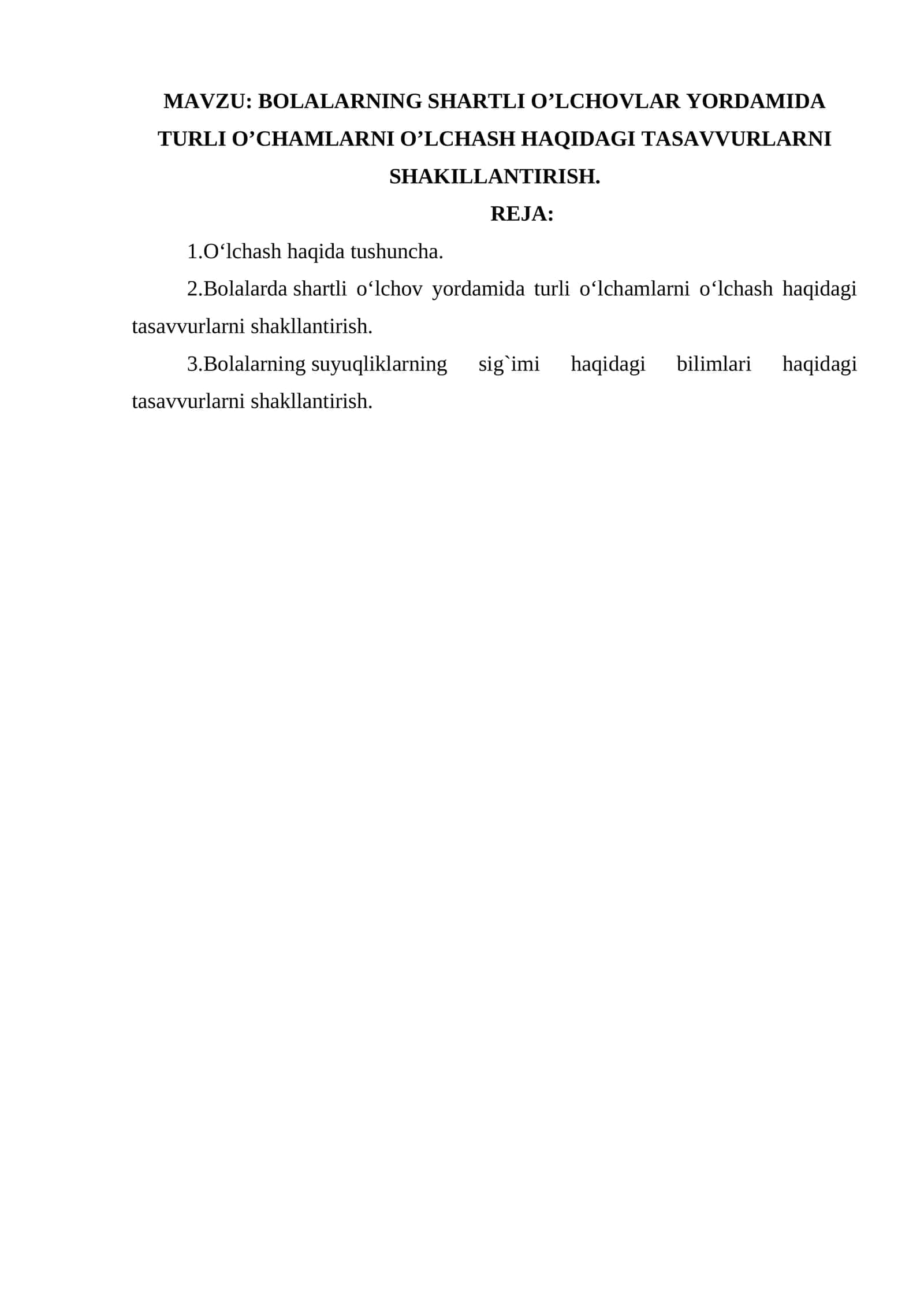 BOLALARNING SHARTLI O’LCHOVLAR YORDAMIDA TURLI O’CHAMLARNI O’LCHASH HAQIDAGI TASAVVURLARNI SHAKILLANTIRISH 1