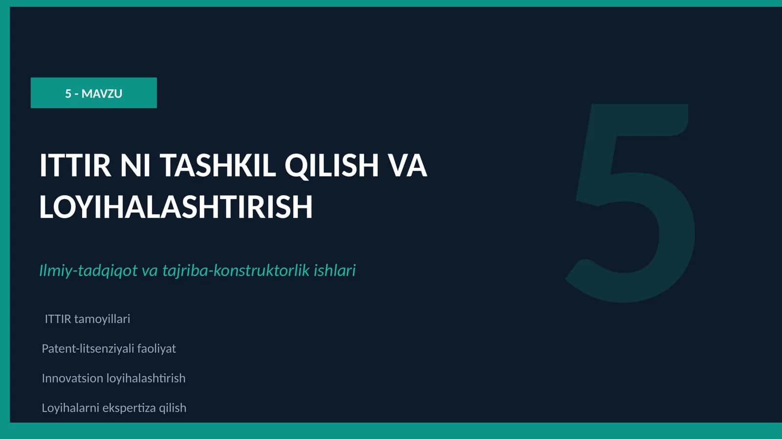 ITTIR NI TASHKIL QILISH VA LOYIHALASHTIRISH 1