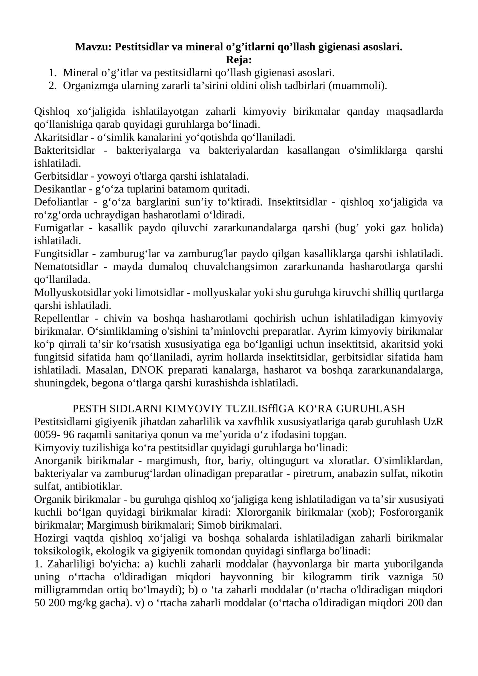 Pestitsidlar va mineral oʼgʼitlarni qoʼllash gigienasi asoslari 1