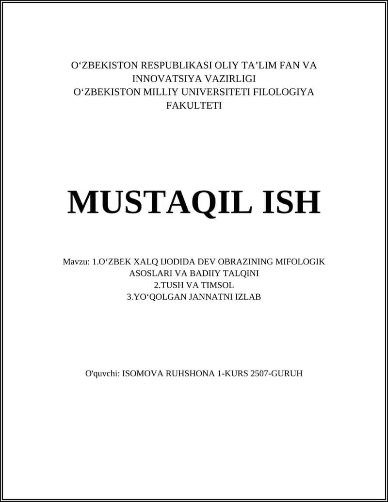 O‘ZBEK XALQ IJODIDA DEV OBRAZINING MIFOLOGIK ASOSLARI VA BADIIY TALQINI 1