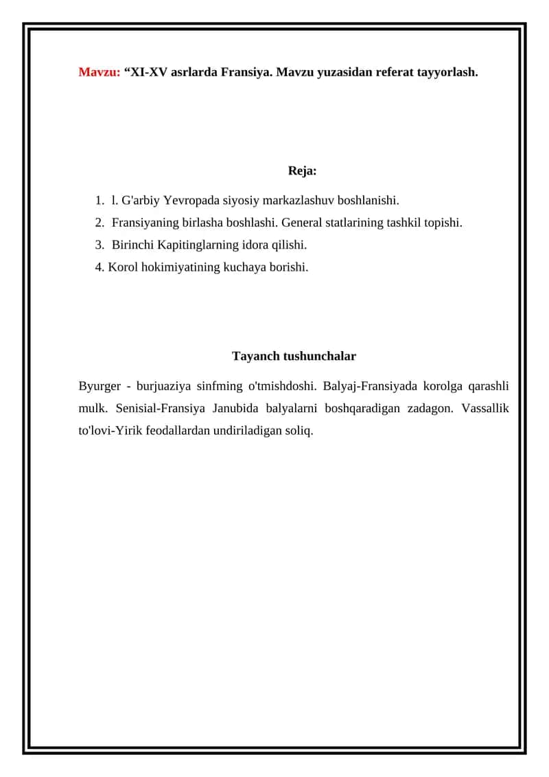 XI-XV asrlarda Fransiya 1