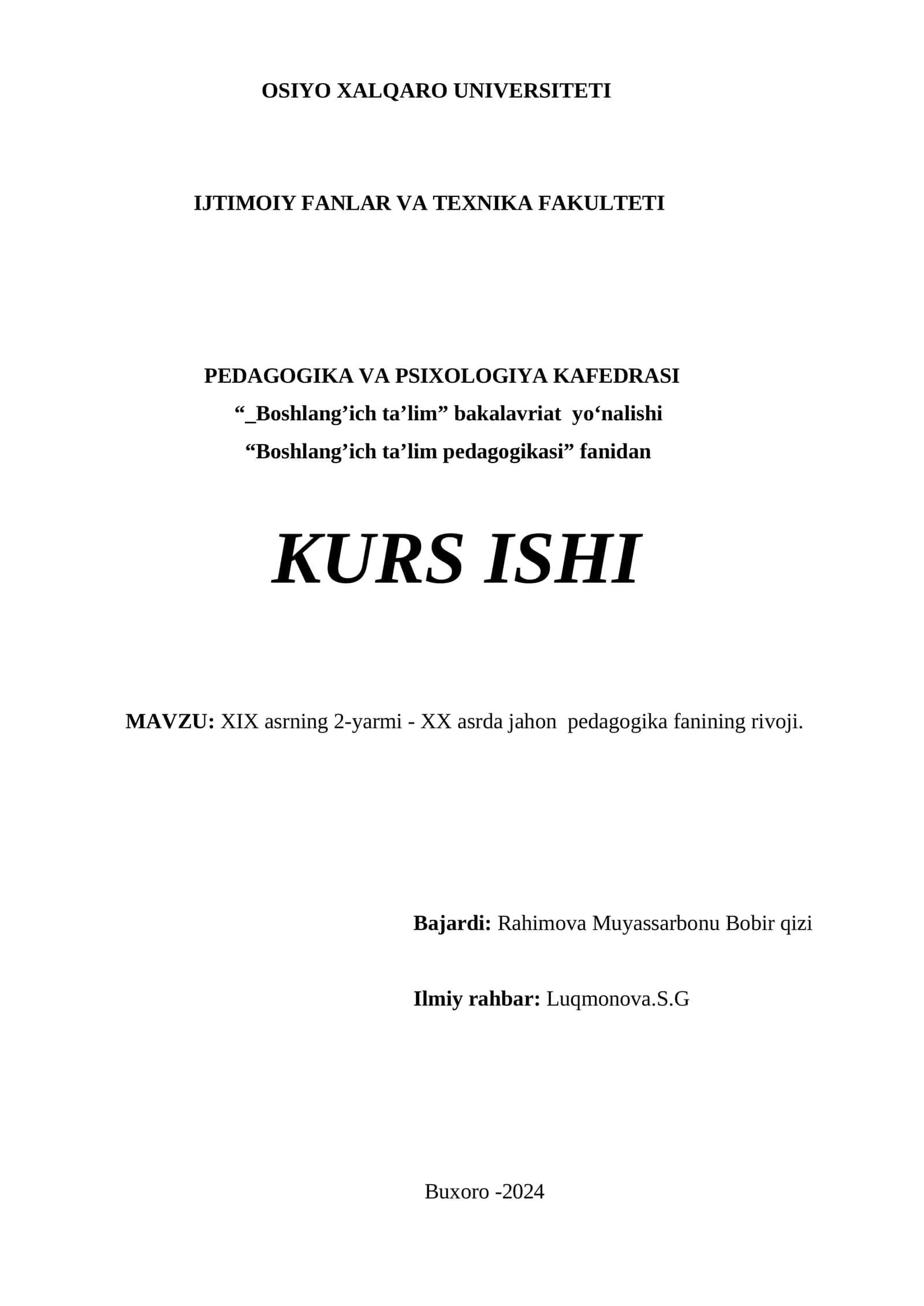 XIX asrning 2-yarmi - XX asrda jahon pedagogika fanining rivoji 1