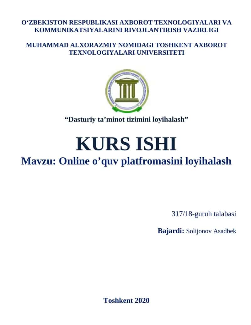 Online o’quv platfromasini loyihalash 1