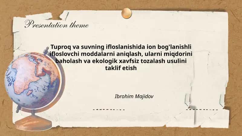 Tuproq va suvning ifloslanishida ion bog'lanishli ifloslovchi moddalarni aniqlash 1