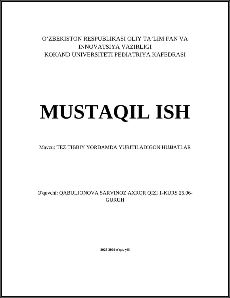 TEZ TIBBIY YORDAMDA YURITILADIGON HUJJATLAR 1