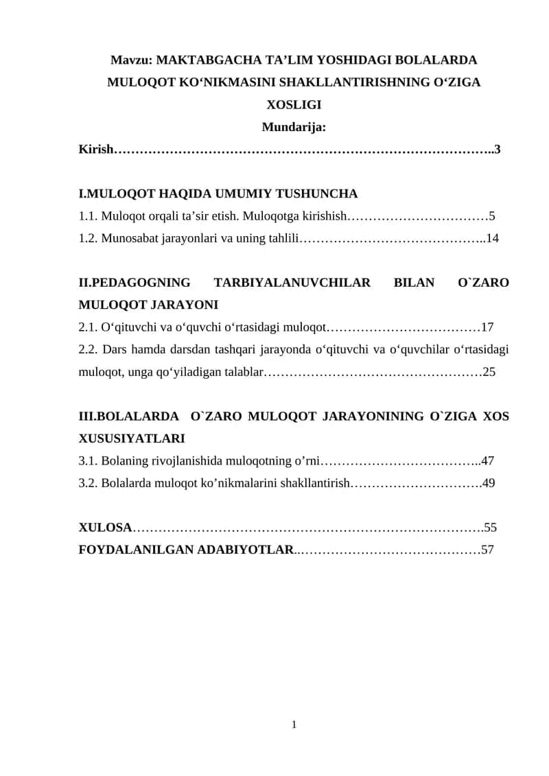 MAKTABGACHA TAʼLIM YOSHIDAGI BOLALARDA MULOQOT KOʻNIKMASINI SHAKLLANTIRISHNING OʻZIGA XOSLIGI 1