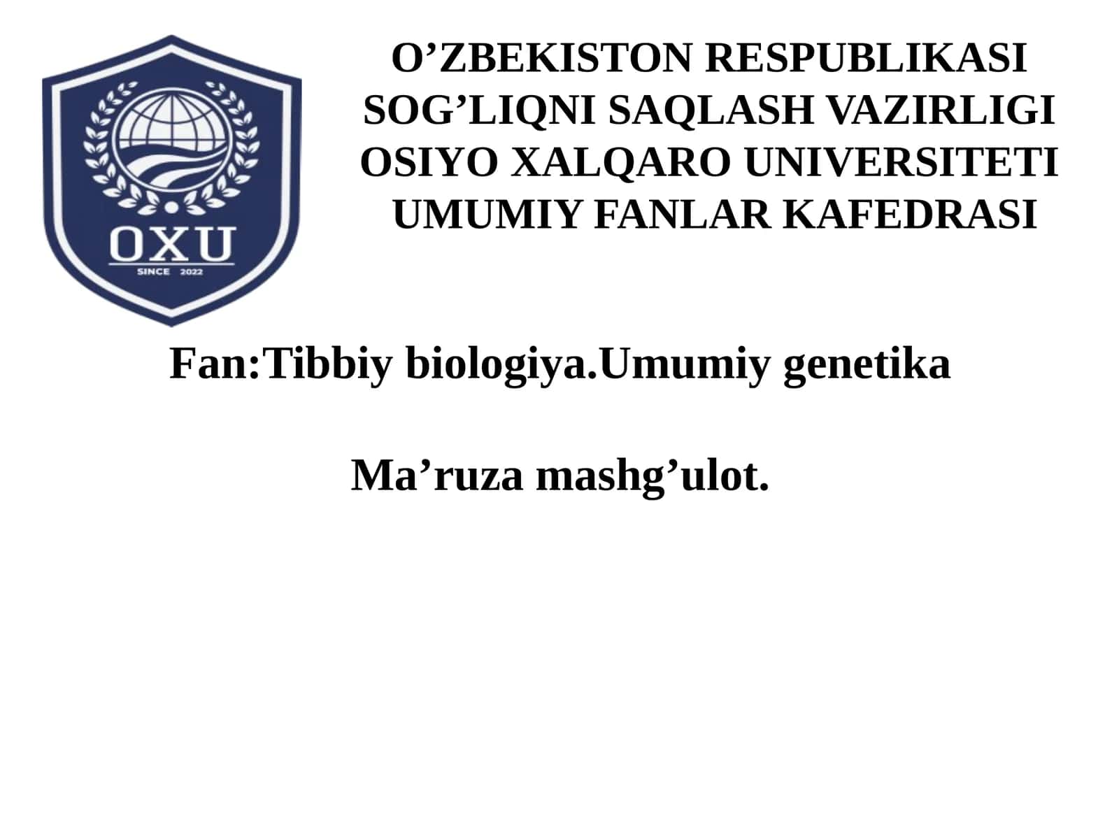 5-mavzu. Irsiy kasalliklar. Tibbiy genetik maslahat 1