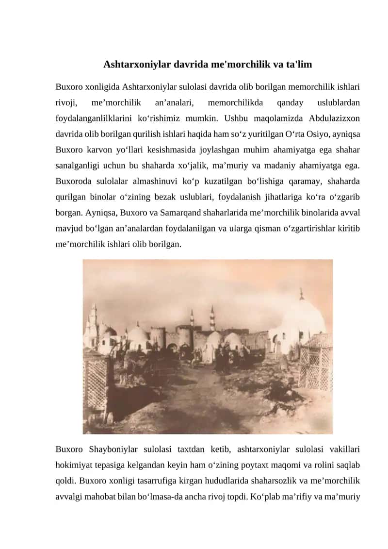 Ashtarxoniylar davrida me'morchilik va ta'lim 1