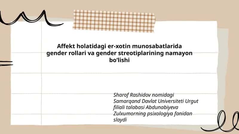 Affekt holatidagi er-xotin munosabatlarida gender rollari va gender streotiplarining namayon boʻlishi 1