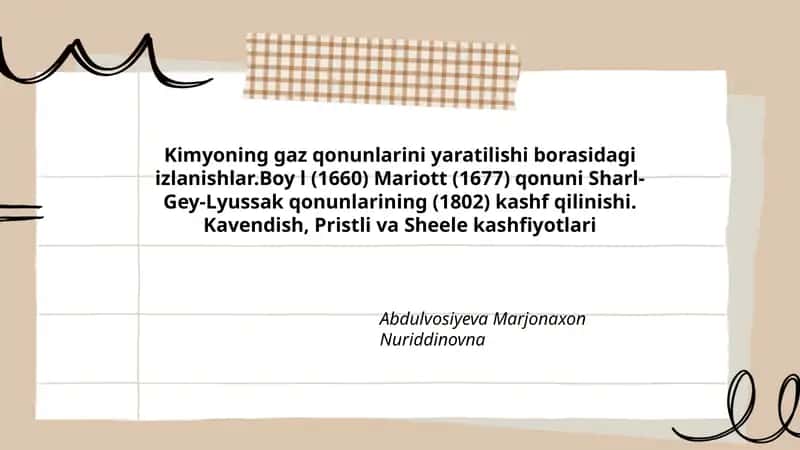 Kimyoning gaz qonunlarini yaratilishi borasidagi izlanishlar 1
