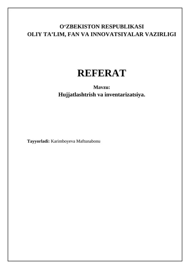 Hujjatlashtirish va inventarizatsiya 1