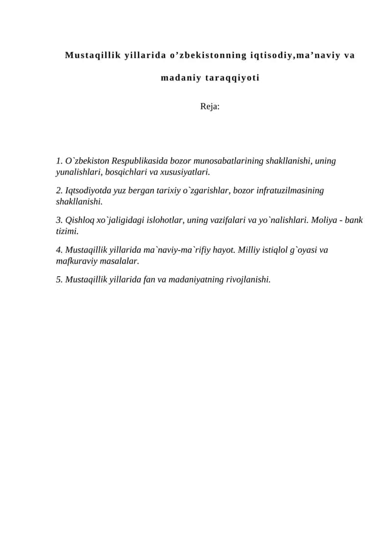 O`zbekistonning iqtisodiy,ma’naviy va madaniy taraqqiyoti 1