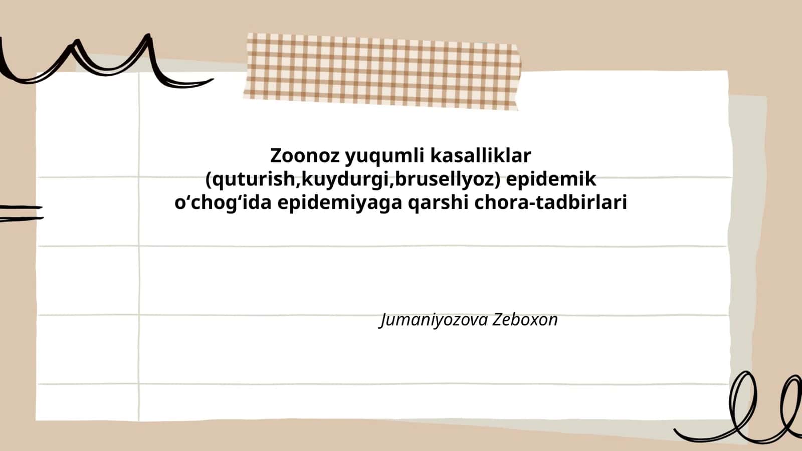Zoonoz yuqumli kasalliklar (quturish,kuydurgi,brusellyoz) epidemik oʻchogʻida epidemiyaga qarshi chora-tadbirlari 1