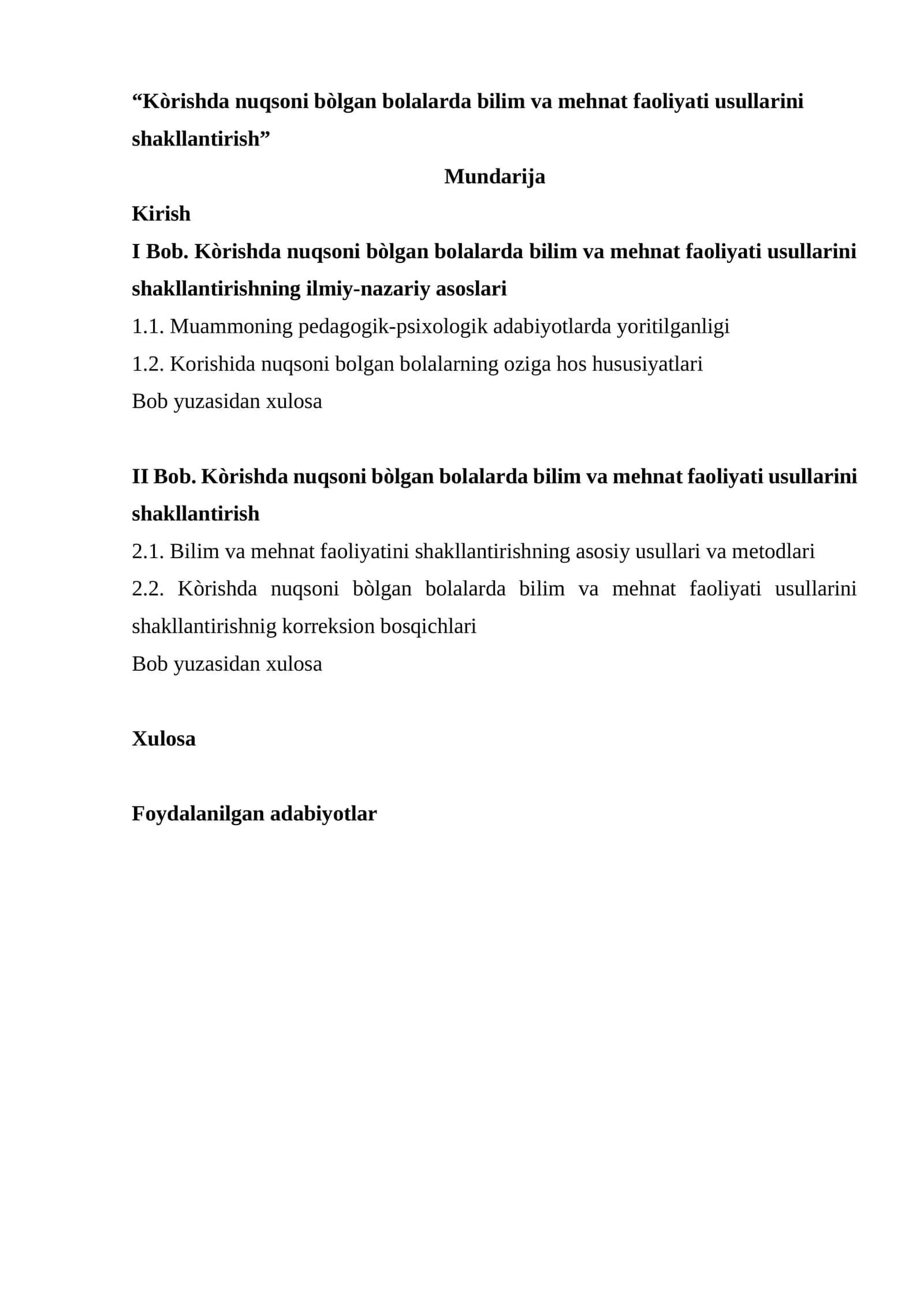 Kòrishda nuqsoni bòlgan bolalarda bilim va mehnat faoliyati usullarini shakllantirish 1