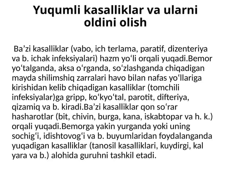 Yuqumlik asalliklar va ularni oldini olish 1