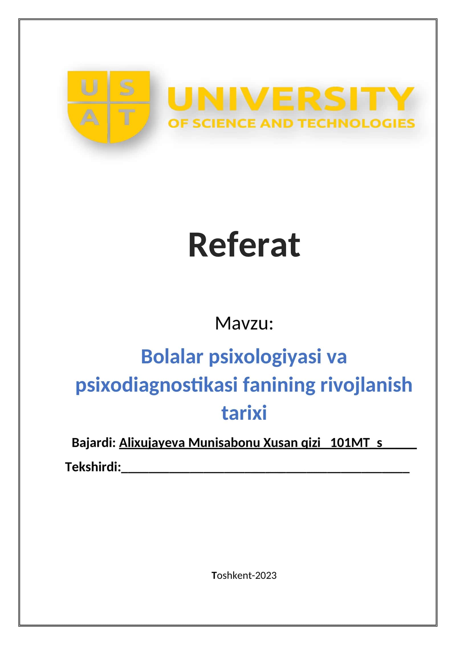 Bolalar psixologiyasi va psixodiagnostikasi fanining rivojlanish tarixi 1
