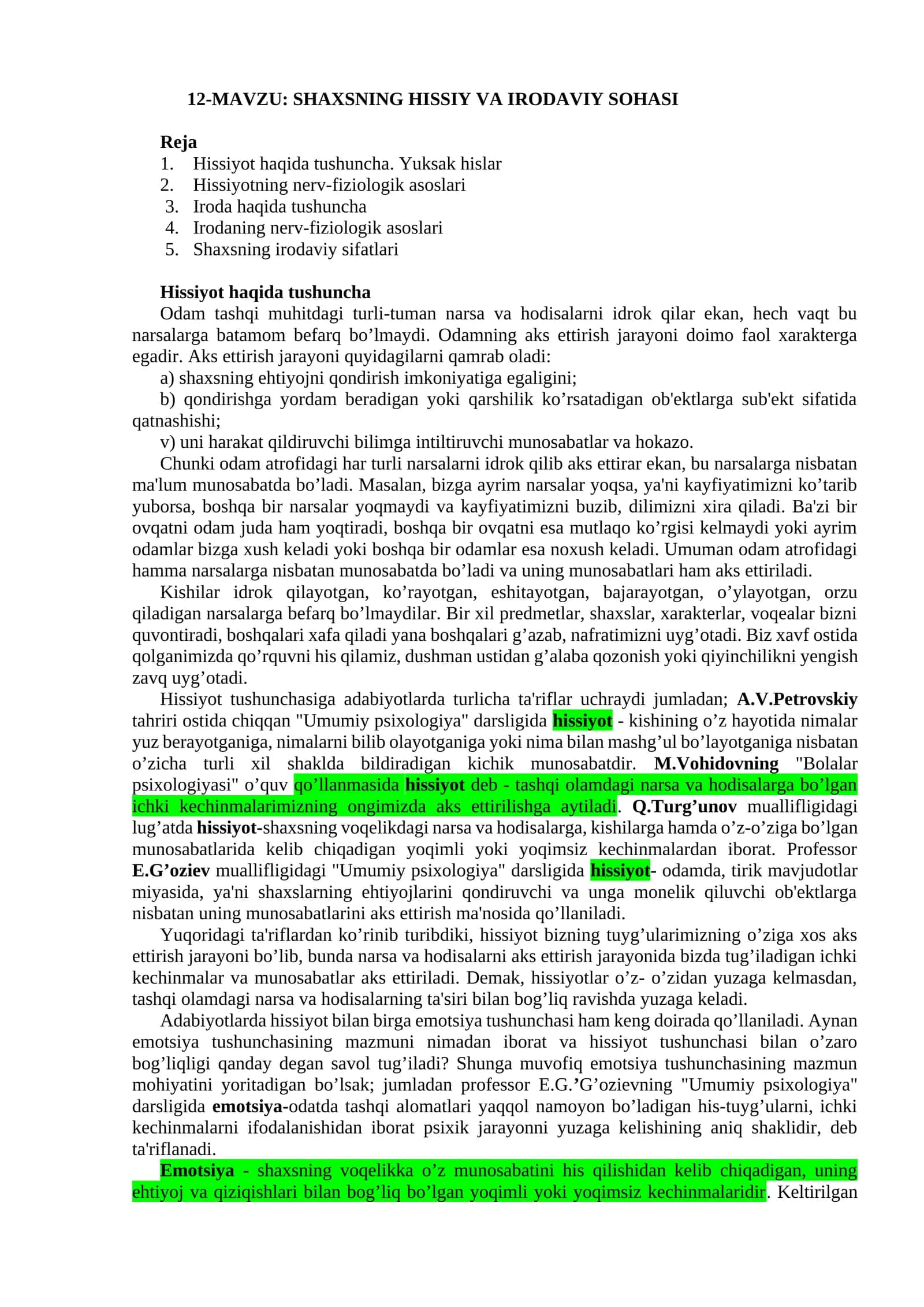 SHAXSNING HISSIY VA IRODAVIY SOHASI 1